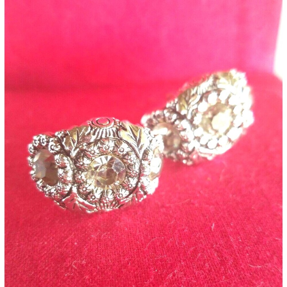 RARE VINTAGE CLEAR CRYSTAL CUFFLINKS SILVER TONE MENS JEWELRY UNSIGNED